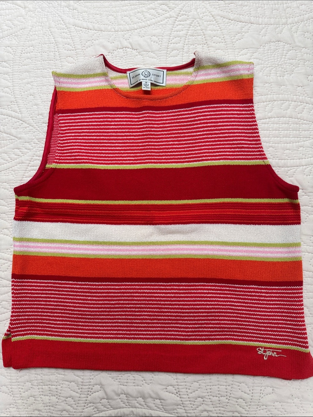 St. John Sport Vintage Striped Knit Sleeveless Top in Red, Orange, White
